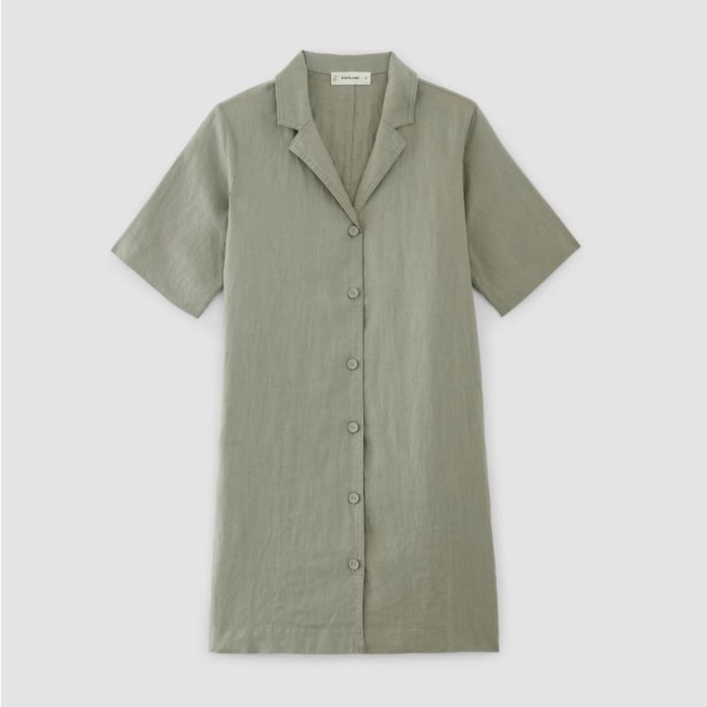 Everlane Linen Sage Green Button-Front Mini Dress